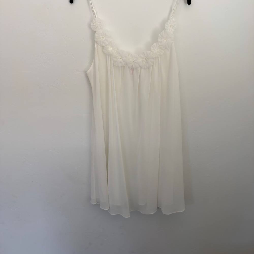 Oscar de la Renta Pink Label White Chiffon Floral Pearl Babydoll Nightgown XL